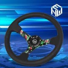 NRG 350mm 3" Dish 6-Bolt Leather Grip 3-Spoke Racing Steering Wheel+Horn Button