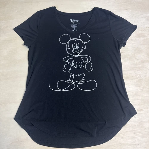 Mickey Mouse Shirt Womens Large Black V Neck Lounge Casual Disney Graphic Tee