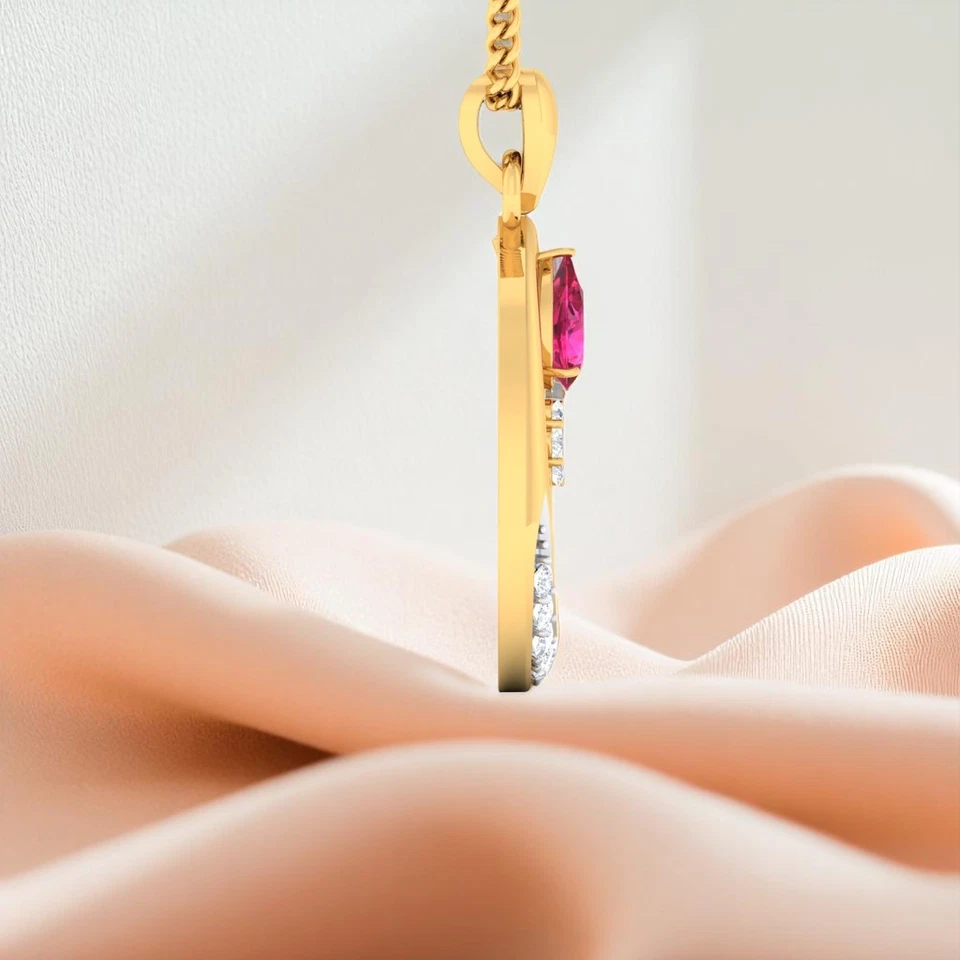 Pave 1.10 Cts F/VS1 Round Brilliant Cut Natural Diamonds Ruby Necklace 14K Gold - Image 4 of 4