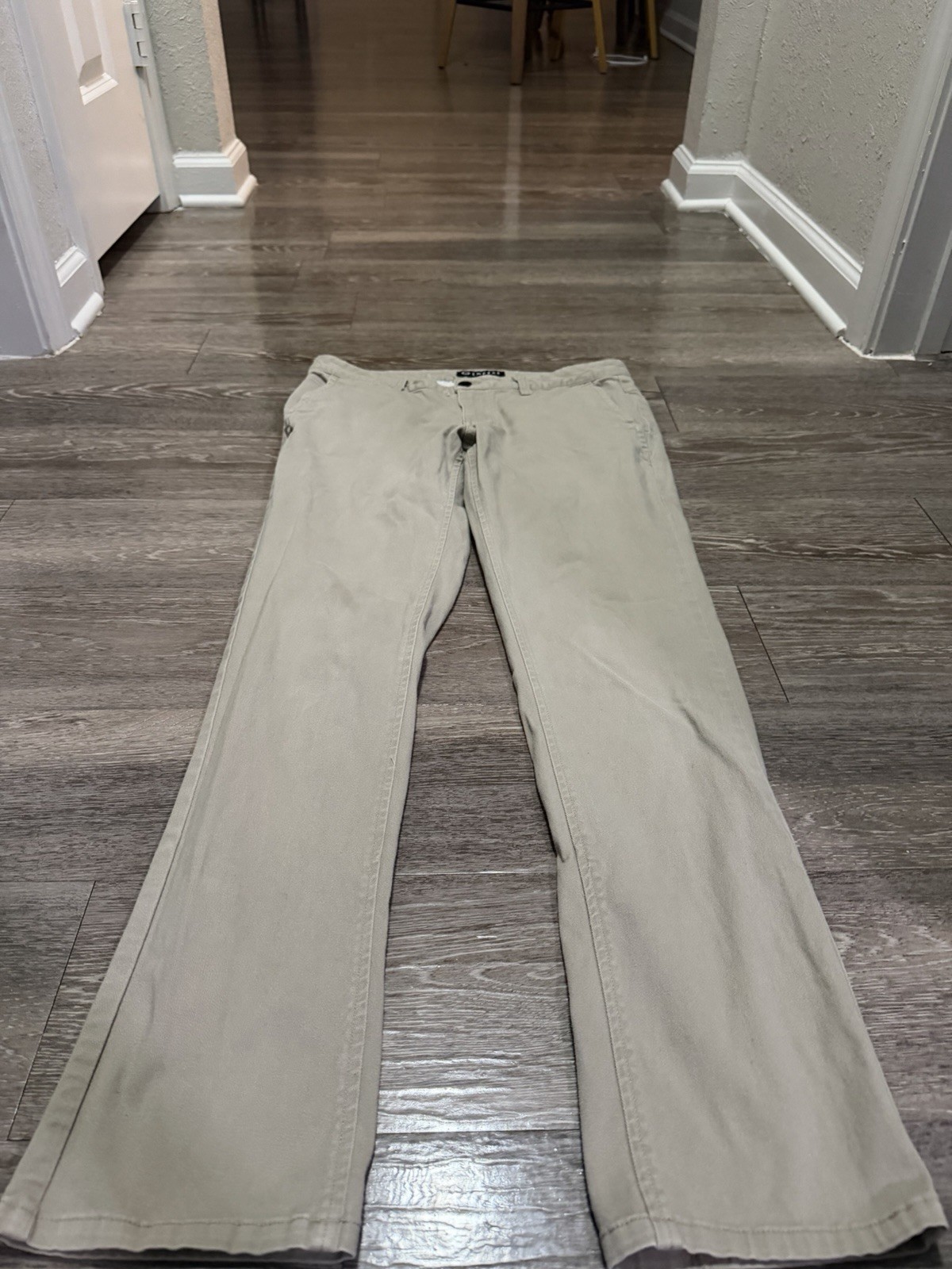Empyre Men's Beige Cotton Twill Straight Leg Casual Pants Button Zip Pockets