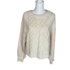 Free People Cream Dream Cable Knit Sweater Crew Neck Long Sleeve Cozy Size Small