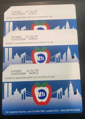 3 MTA Apple Metrocard limited release RARE  Consecutive #s. GEM Mint 1998