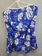 Vintage Marlyle Bathing Suit Swimwear Top Blue Floral Sz 42 22W