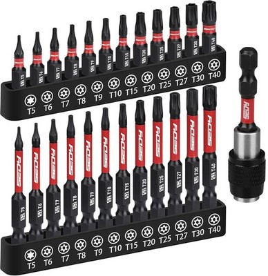 Star Bit Set 25 Pcs Security Torx T5 T40 High Torque Storage