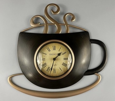 FirsTime & Co. Coffee Bean Latte Wall Clock Bronze Gold Tone Kitchen Decor 11''