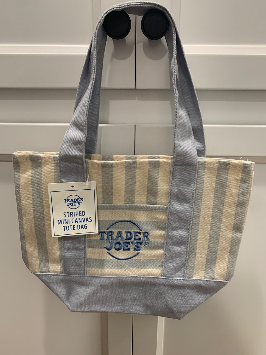 Authentic Trader Joe's Striped Mini Canvas Tote Bag - Blue | eBay