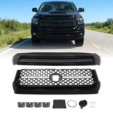 Gloss Black Front Grille & Hood Bulge Molding Fit For 2014-2021 Toyota Tundra