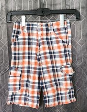 U.S. Polo Assn. Boys Plaid Cotton Cargo Shorts 5/6 Orange Blue White