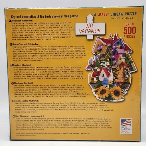 Rompecabezas en forma de 500 piezas Great American Puzzle Factory sin vacantes Bird Houses Foto 2 de 4