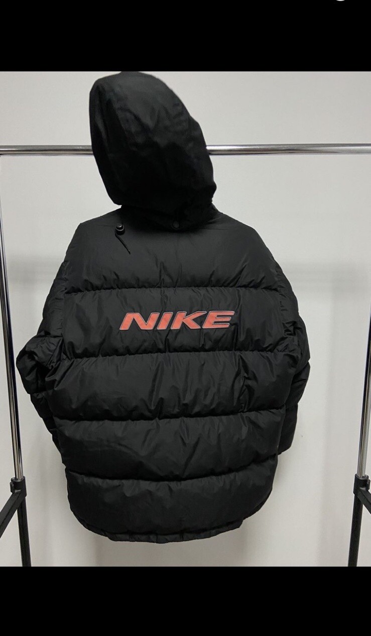 Nike Puffer Jacket Big Logo Zip Vintage 90s Style Y2K Puffer Hooded Spell Out-image