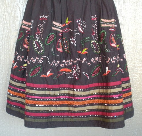Mix Nouveau 6 Brown Red Olive Festive Sequin Lined Embroidered Midi Skirt - Picture 4 of 6