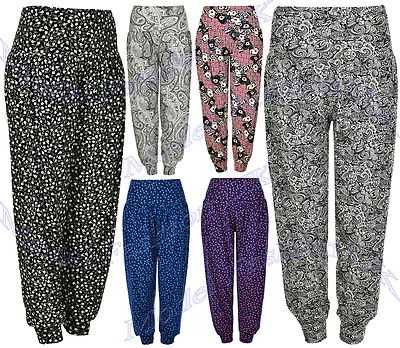 Women's Ladies Full Length Floral Print Harem Yoga Ali Baba Trousers Size 8 - 18