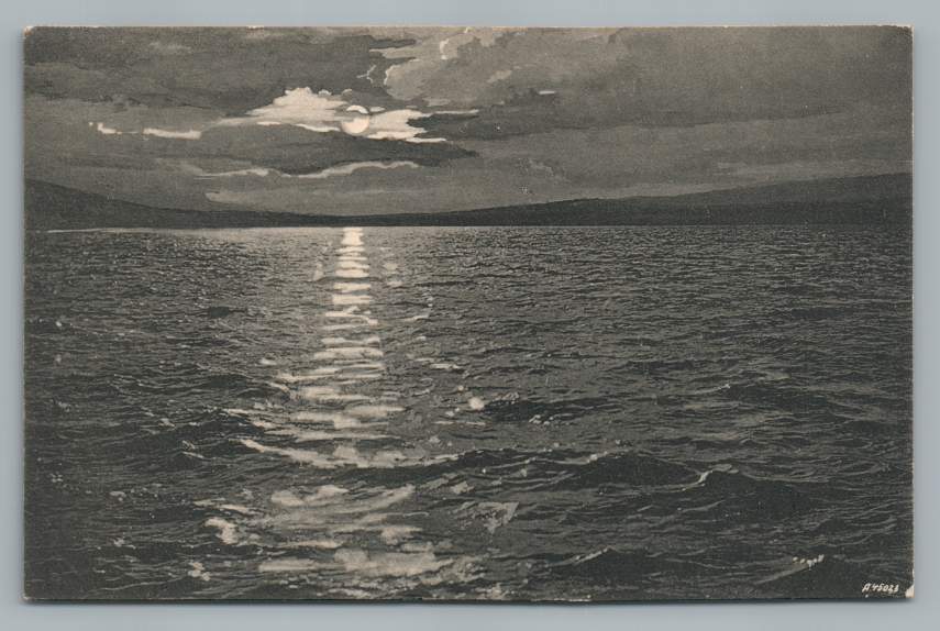 Moonlight on Squam Lake Beautiful Antique Holderness New Hampshire PC