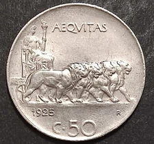 50 CENTESIMI LIRE LEONI 1919 1920 1921 1925 BB SPL FDC LISCIO E RIGATO