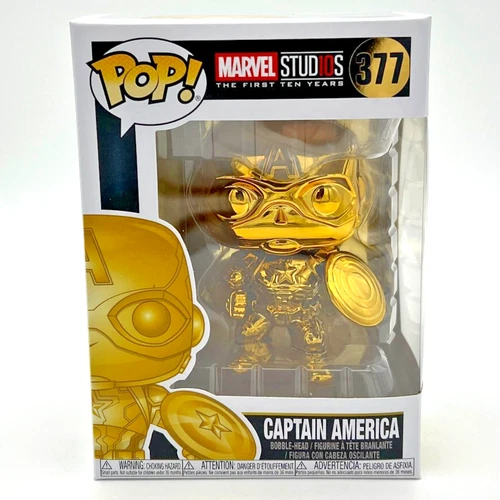 Funko POP! Marvel Studios 10 Years CAPTAIN AMERICA #377 GOLD CHROME w/Protector