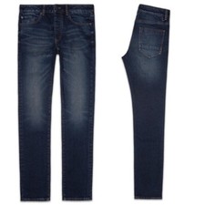 Six Week Residency Indigo Blue Skinny Jeans Size 29 Denim Leather Patch Jean NEW