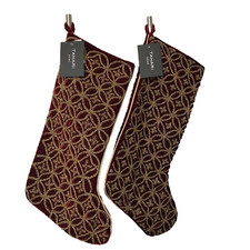Tahari Christmas Stocking One Dark Red Velvet Gold Beaded Sparkle 2 available