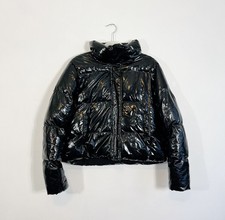 Noize Coco Cropped Puffer Coat Jacket Black Holograph Large Metallic Winter