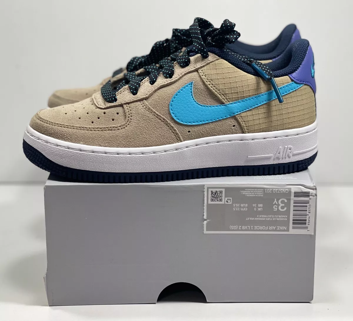 Nike Big Kids 5Y Air Force 1 LV8 2 (GS) Khaki CN5710-201 Shoes