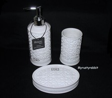 Royal Bath White Ceramic Bathroom Soap Dispenser Tumbler  Dish  Embossed