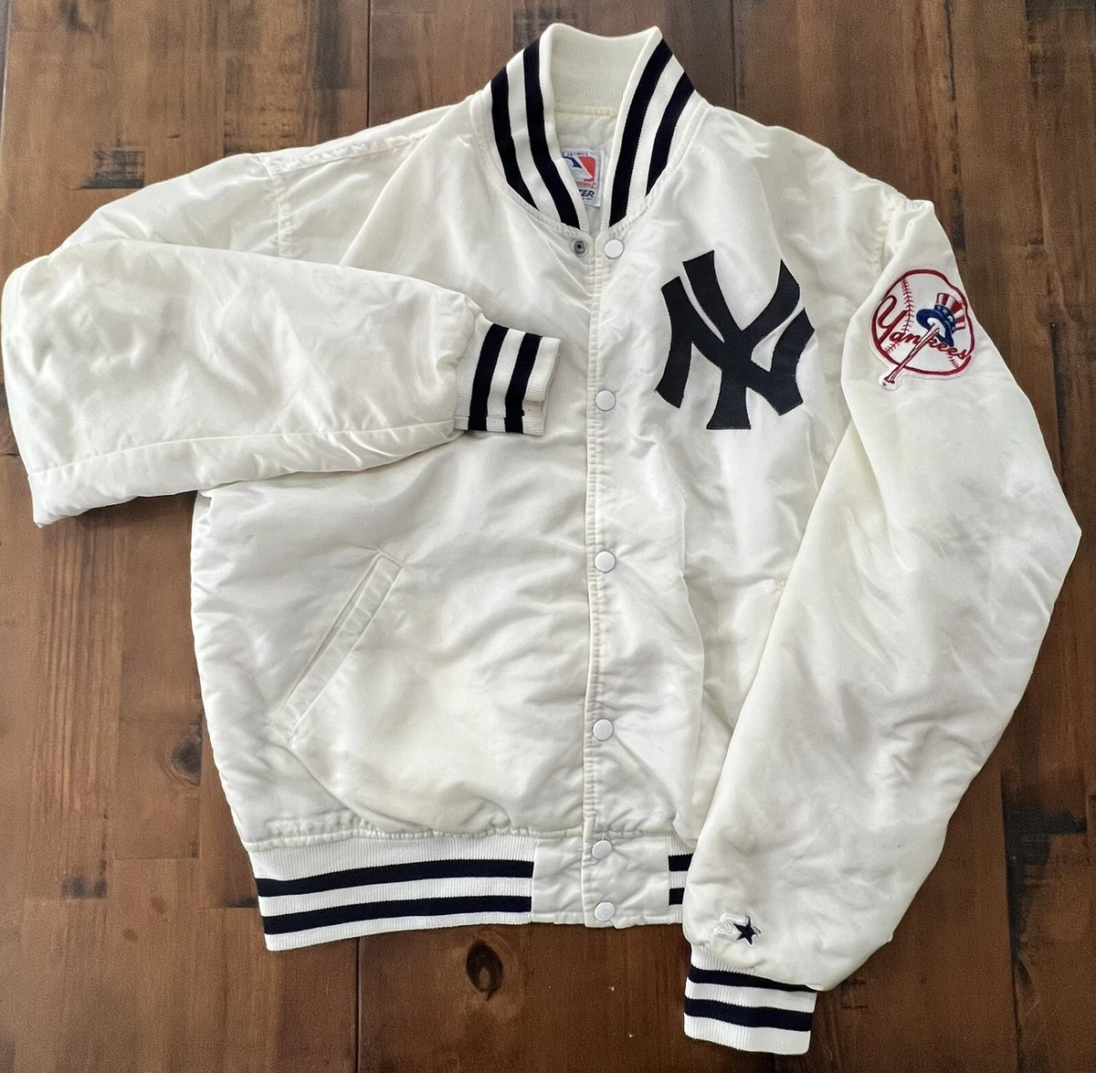New York Yankees White Satin Vintage Starter Jacket Large MLB Authentic