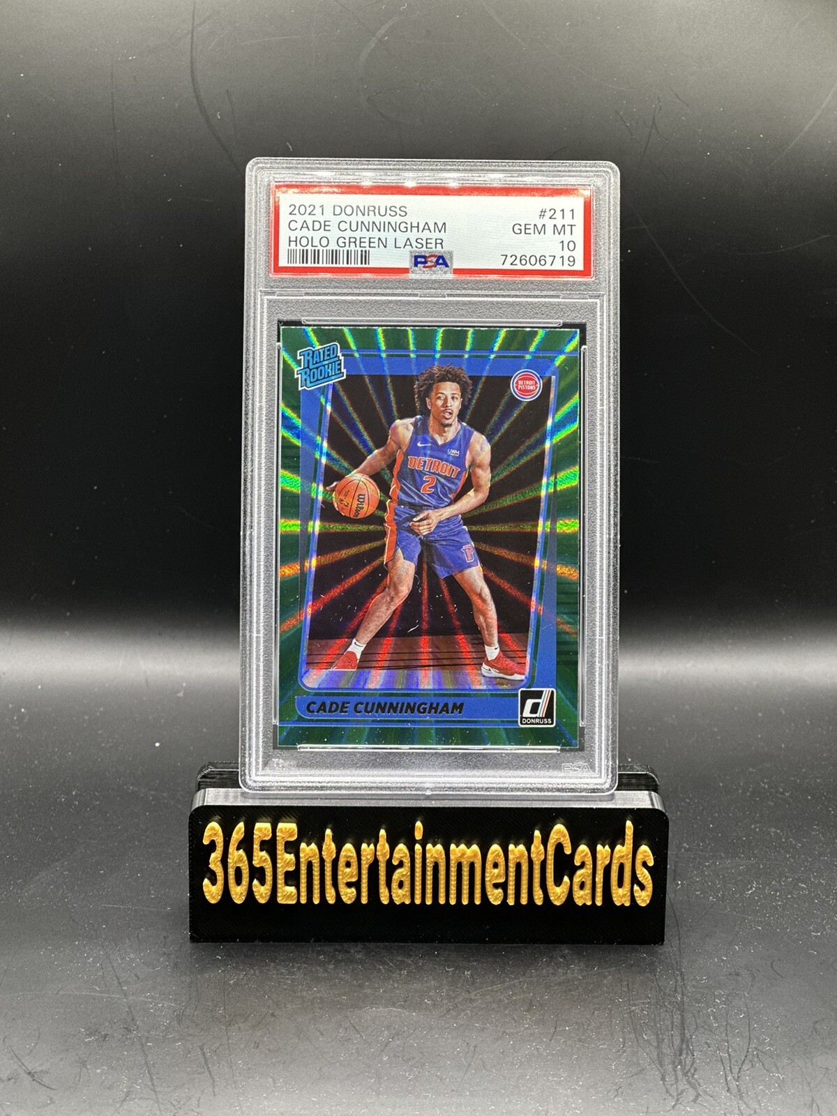 CADE CUNNINGHAM PSA 10 2021 DONRUSS BASKETBALL #211 ROOKIE HOLO GREEN LASER