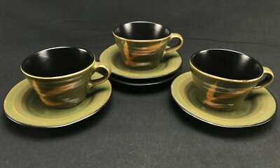 Pier 1 Hand Painted DAKARA Cups & Saucers 3 Sets +Extra Saucer