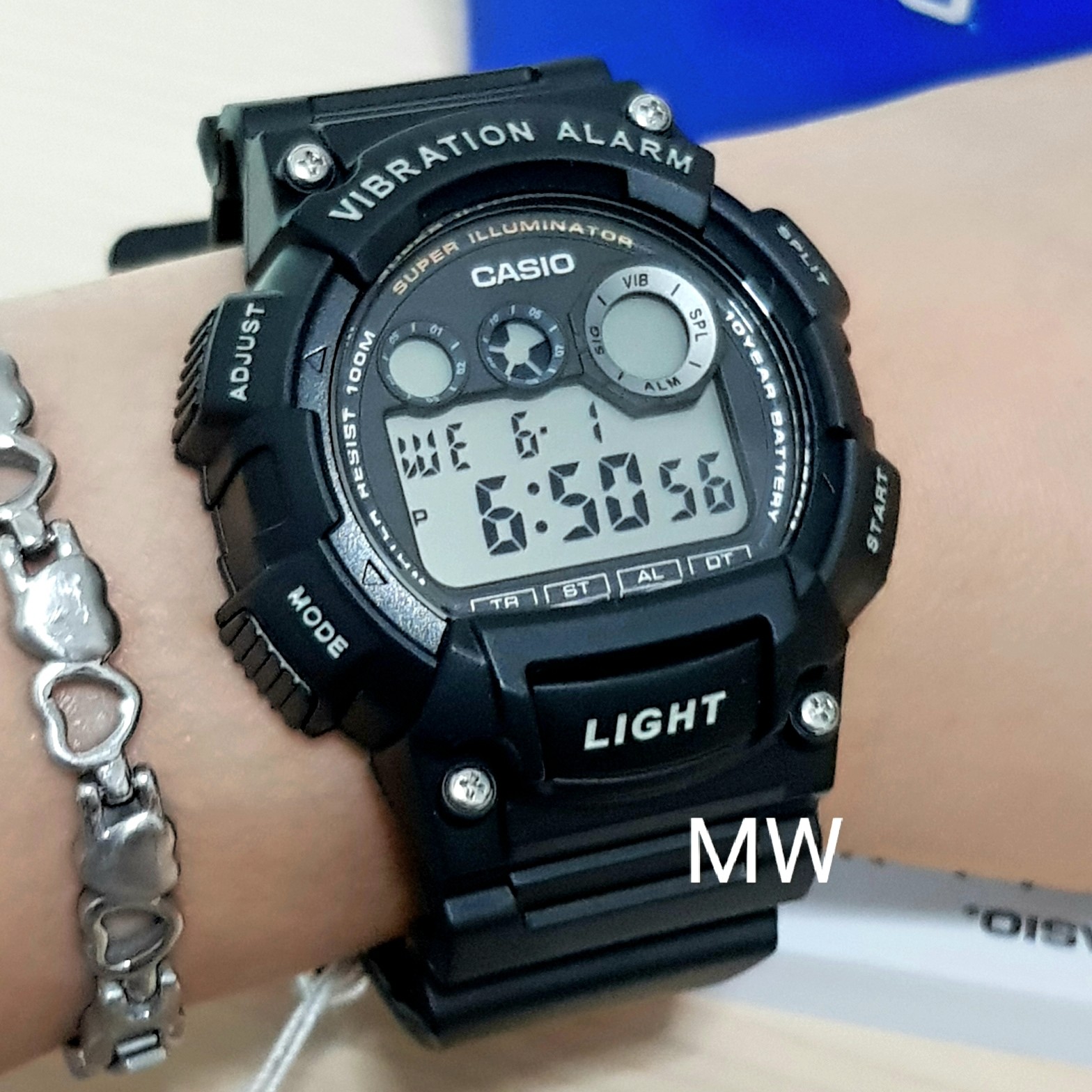 Casio Men Black Resin Digital Vibration Alarm Sport Watch W735H1A W