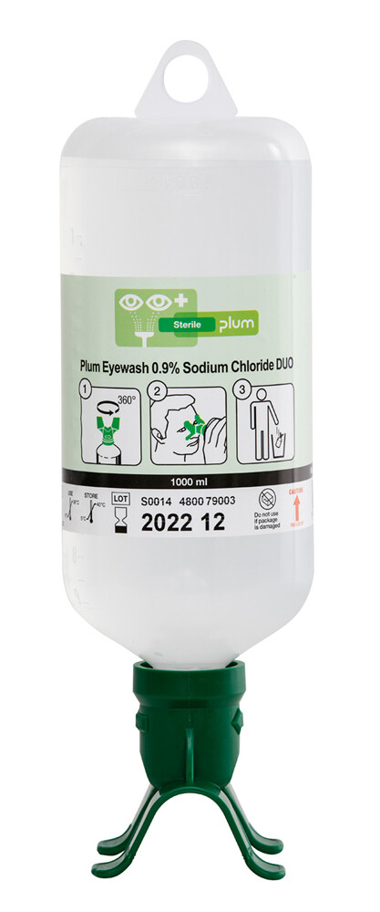 PLUM SAFETY EYEWASH 100ML 0.9 PERCENT SODIUM CHLORIDE DUO GREEN 1000ML
