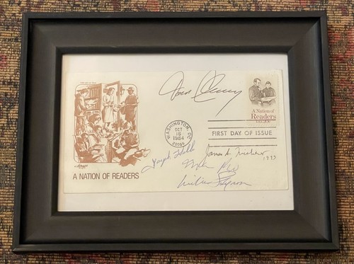 1984 Framed FDC Signed by M Puzo, J Michener, T Clancy, W Styron, J Heller w COA - Picture 2 of 5