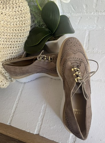 Pipekent Platform Elevated Oxford Brown Suede Shoes Size 5.5 M Stuart Weitzman - Picture 3 of 11