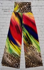 USA JUP Boho Women's High Waisted Rainbow Leopard Animal Print Palazzo Pants S