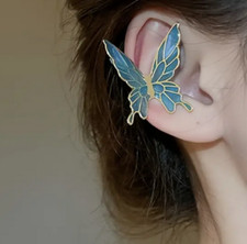 Blue butterfly ear cuff