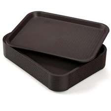 12 Brown Plastic Fast Food Trays 13.8x10.5" Restaurant Serving Trays
