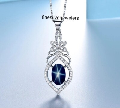Genuine Sapphire Blue Star Pendant in 925 Sterling Silver Lindy