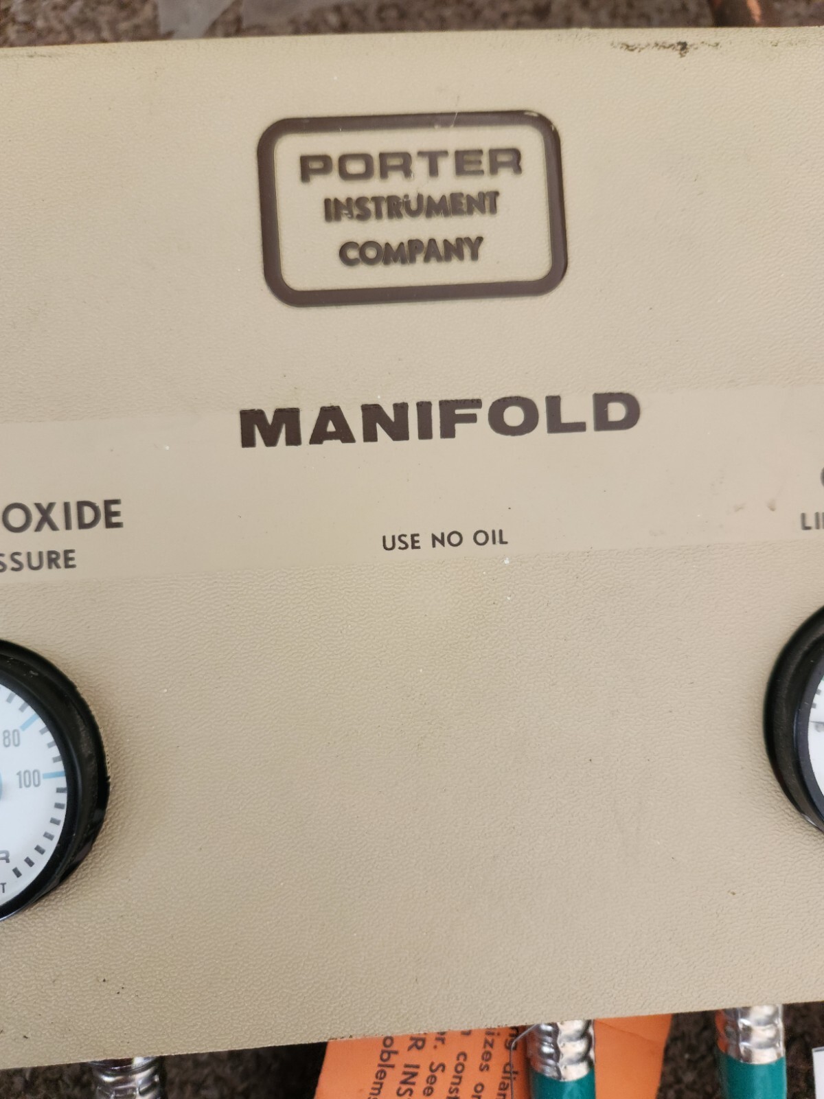 Porter Nitrous Oxide w/ Oxygen manifold Gauges Hose Assembly Wall Mount