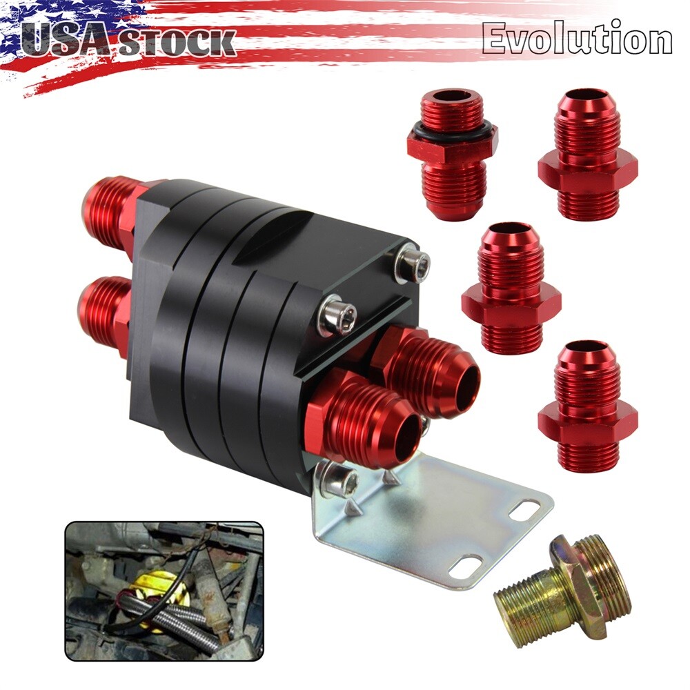 AN10 Oil Filter Relocation Kit with Universal Cooler Sandwich Plate Adapter in Black