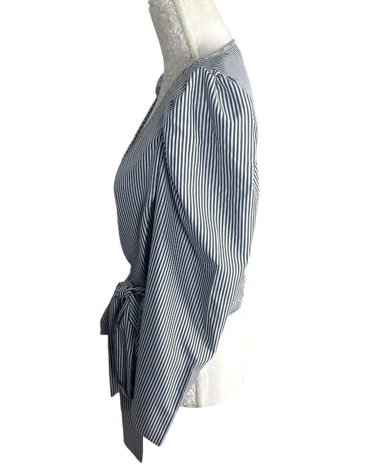 Camisa envolvente a rayas New Look Top manga abullonada corbata delantera para mujer talla 8 del Reino Unido Foto 4 de 4