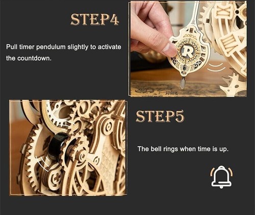 ROKR Owl Clock Mechanical Gear 3D Wooden Puzzle Assembly Building Kits Xmas Gift - Picture 9 of 10