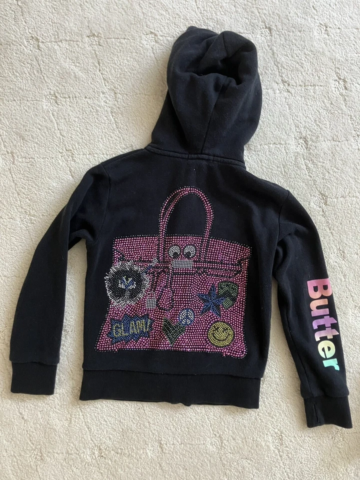 Lote de 2 sudaderas con capucha adornadas súper suaves con mantequilla para niñas talla 4 blanco y negro Foto 2 de 4