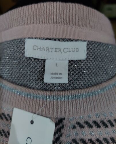 Charter Club Size L Pink Multi-Color Scoop Neck Long Sleeve Ribbed Hem Sweater. - Picture 8 of 11
