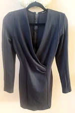 Foreign Exchange Black Long Sleeve Plunge Wrap Dress Medium