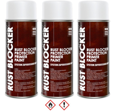 3 x 400 ml Rust Blocker 4in1 Metallschutzlack Rost Schutz weiss matt RAL 9010