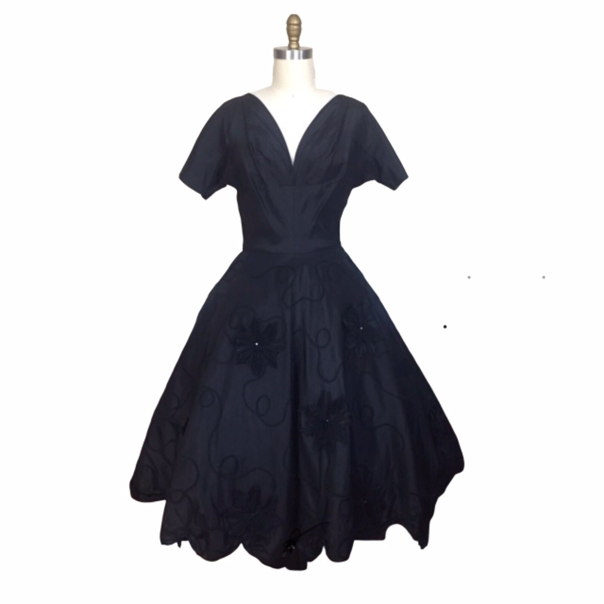 Vintage 1950s Black Floral Applique Dress | 1950s Vintage Rhinestone Party  Dress | eBay