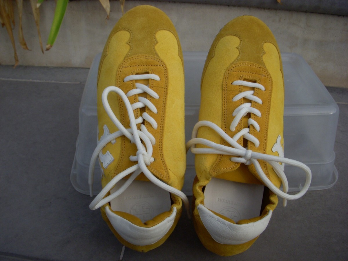 Tory Burch Style 76916 Kid Suede/Calf Leather Yellow Sneakers, 8 3