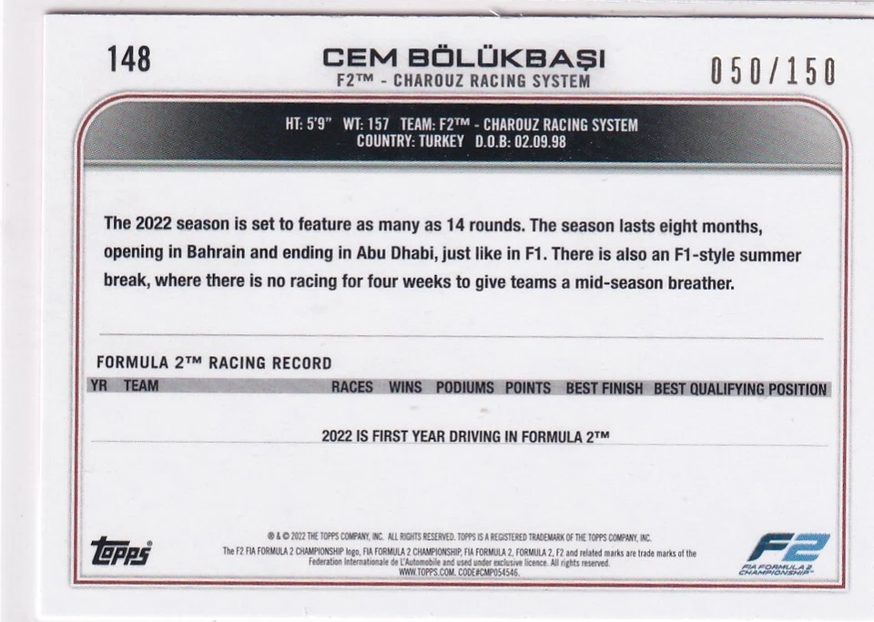 Topps 2022 Flagship Fórmula 1 Nr. 148 Cem Bölükbasi Rosa 50/150 - Imagen 2 de 2