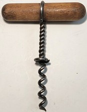 Antyczny korkociąg z klonową obsługą, skręcony drut łodyga 1890-te