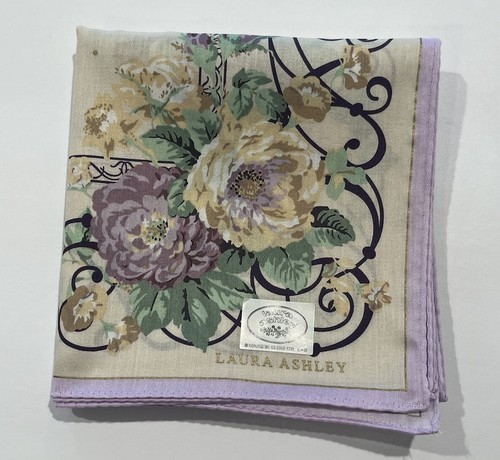 Vintage Handkerchiefs Laura Ashley Scarf Bannada Art Cotton Pocket Square 22.5” - Picture 7 of 10