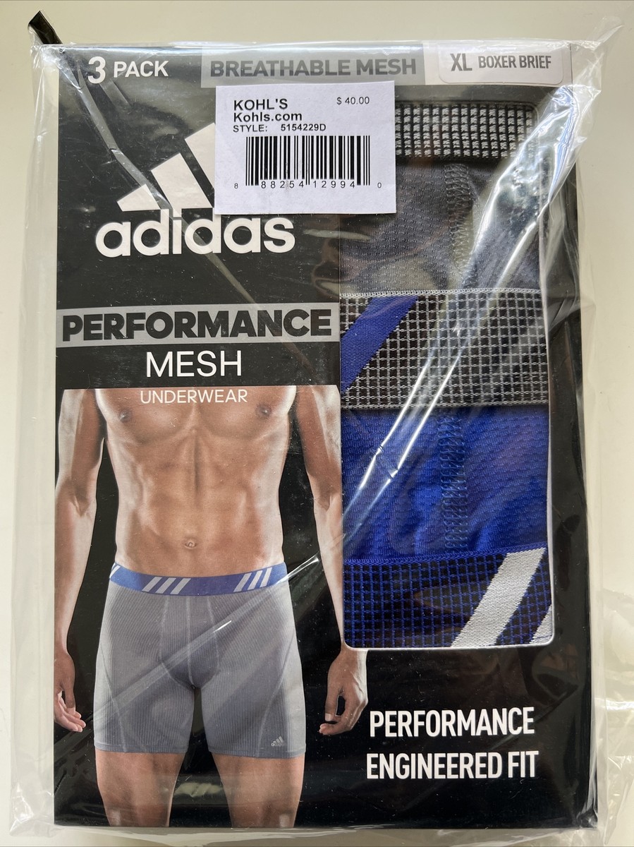 Adidas Mens Performance Mesh XL Boxer Brief Pack Blue Grey