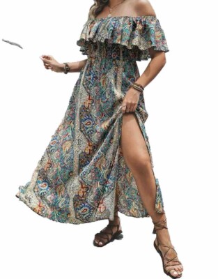 SHEIN  schulterfreies leichtes Sommerkleid Gr. 48 Curvy Plus Size Plaisey Muster
